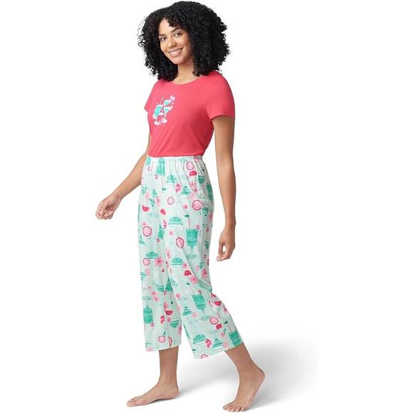 HUE Womens Medium Tipsy in Tucket Short Sleeve Shirt Capri Pants 2 Piece Pajamas - Picture 3 of 6